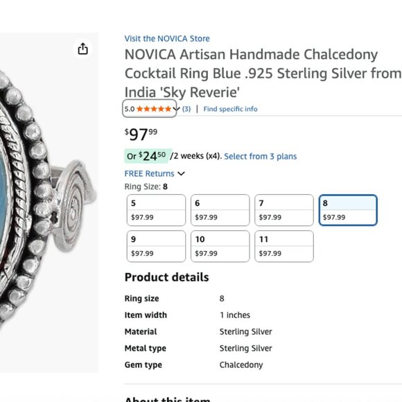 NEW - Handmade Vintage Inspired Chunky Boho Blue Chalcedony Ring Size 8 - Picture 10 of 12